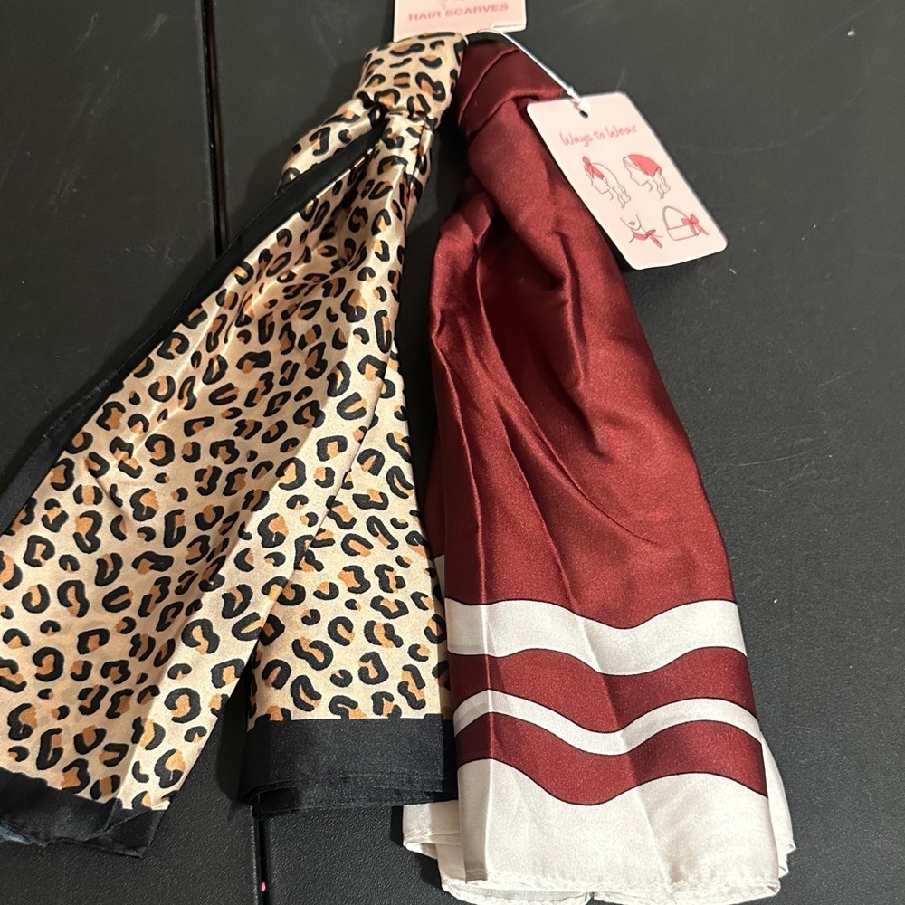 Frasier Sterling set of 2 scarves leopard print and Maroon cream colors